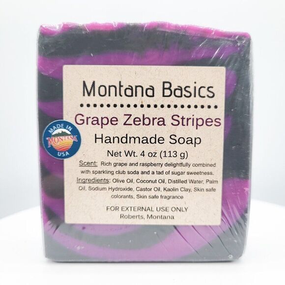 Grape Zebra Stripes Handcrafted Soap & Exfoliating Soap Bag - Gift Set - Picture 3 of 8